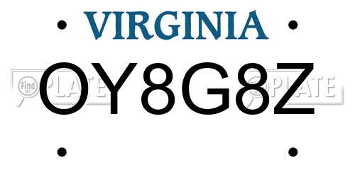 OY8G8Z Virginia License Plate