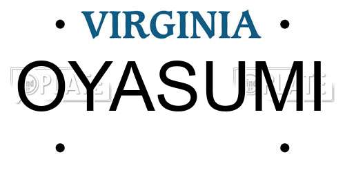 OYASUMI Virginia License Plate