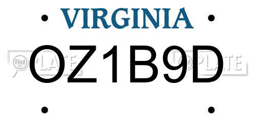 OZ1B9D Virginia License Plate