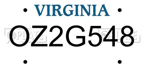 OZ2G548 Virginia License Plate