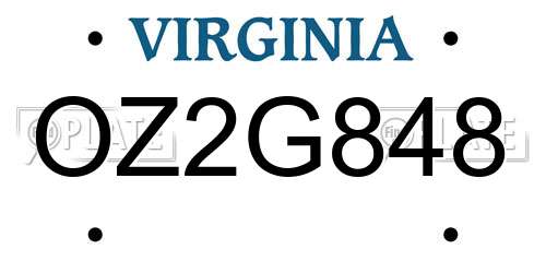 OZ2G848 Virginia License Plate
