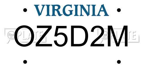 OZ5D2M Virginia License Plate