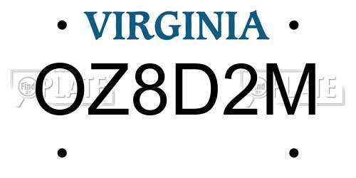 OZ8D2M Virginia License Plate