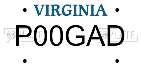 P00GAD Virginia License Plate
