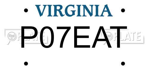 P07EAT Virginia License Plate