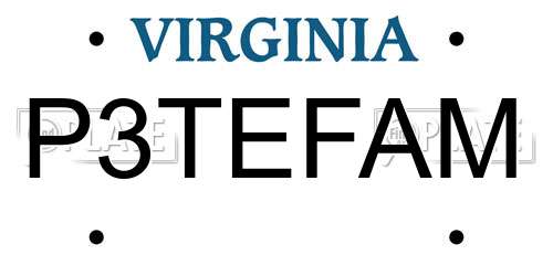 P3TEFAM Virginia License Plate