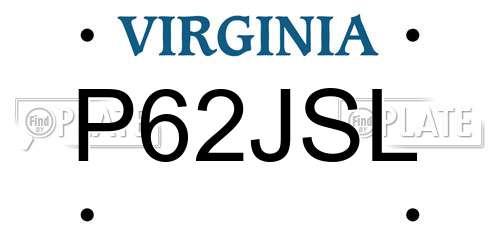 P62JSL Virginia License Plate