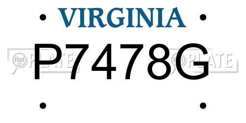 P7478G Virginia License Plate