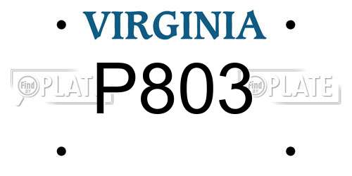 P803 Virginia License Plate