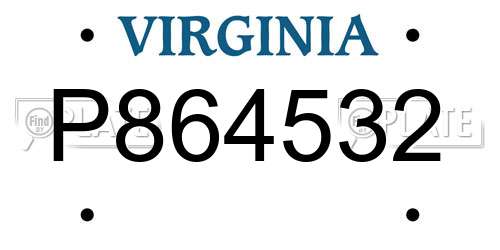 P864532 Virginia License Plate