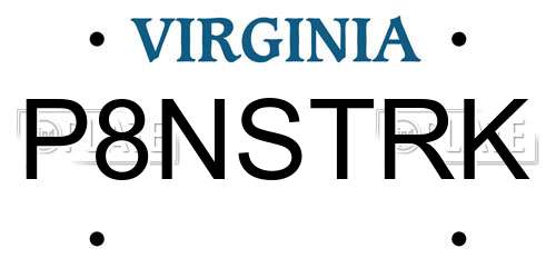P8NSTRK Virginia License Plate
