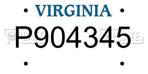 P904345 Virginia License Plate