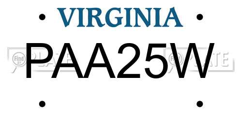PAA25W Virginia License Plate