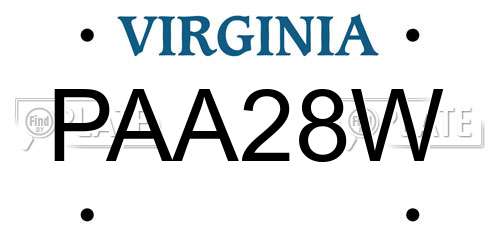 PAA28W Virginia License Plate