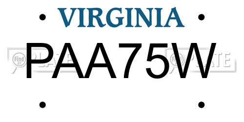 PAA75W Virginia License Plate