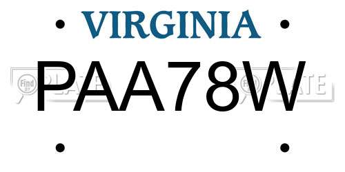 PAA78W Virginia License Plate