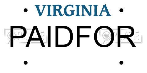 PAIDFOR Virginia License Plate