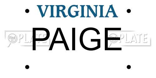 PAIGE Virginia License Plate
