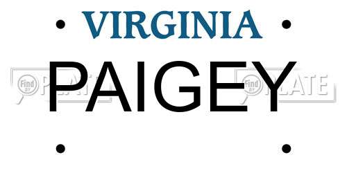 PAIGEY Virginia License Plate