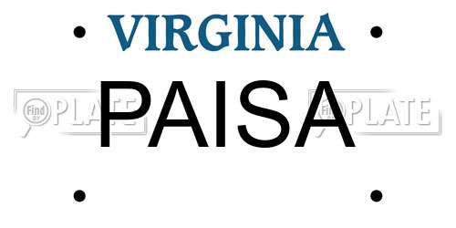 PAISA Virginia License Plate