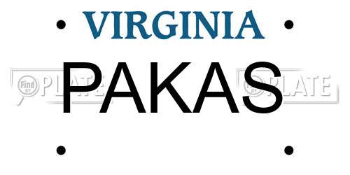 PAKAS Virginia License Plate