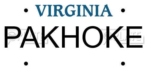 PAKHOKE Virginia License Plate
