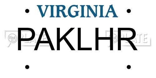 PAKLHR Virginia License Plate