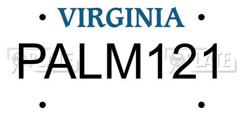 PALM121 Virginia License Plate