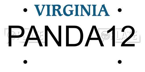 PANDA12 Virginia License Plate