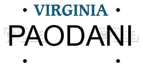 PAODANI Virginia License Plate