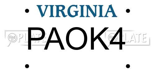 PAOK4 Virginia License Plate