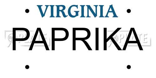 PAPRIKA Virginia License Plate