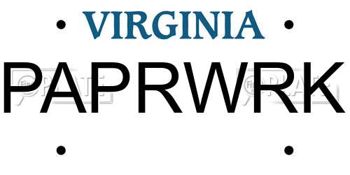PAPRWRK Virginia License Plate