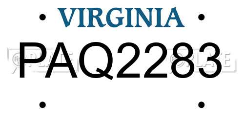 PAQ2283 Virginia License Plate