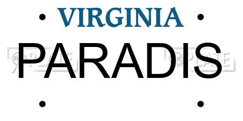 PARADIS Virginia License Plate