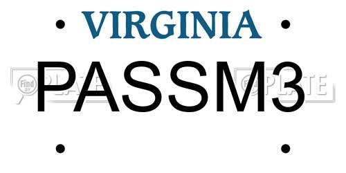PASSM3 Virginia License Plate