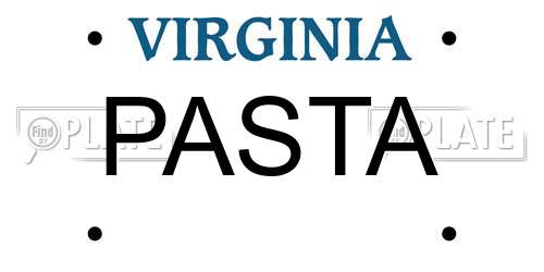 PASTA Virginia License Plate