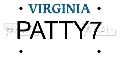 PATTY7 Virginia License Plate