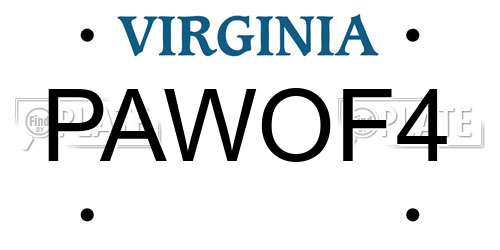 PAWOF4 Virginia License Plate