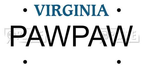 PAWPAW Virginia License Plate