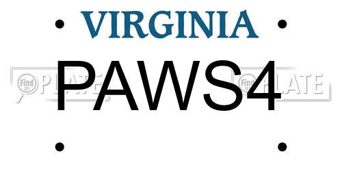 PAWS4 Virginia License Plate