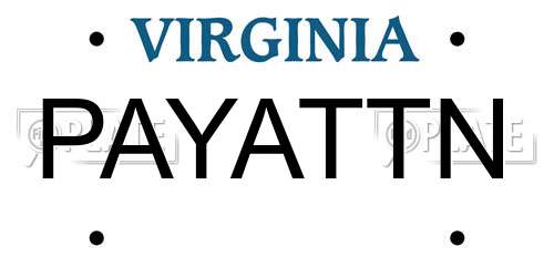 PAYATTN Virginia License Plate