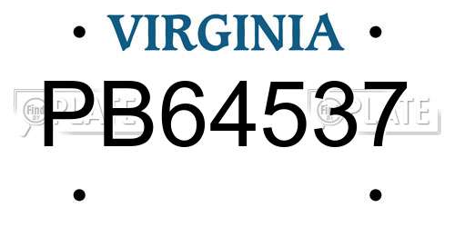 PB64537 Virginia License Plate