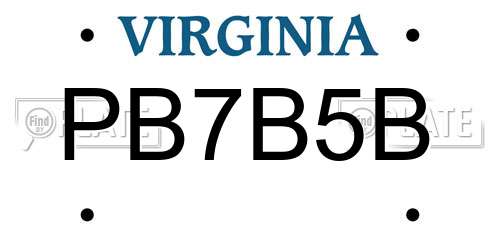 PB7B5B Virginia License Plate