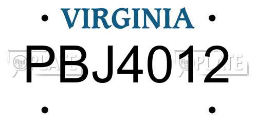PBJ4012 Virginia License Plate