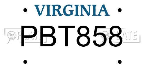 PBT858 Virginia License Plate