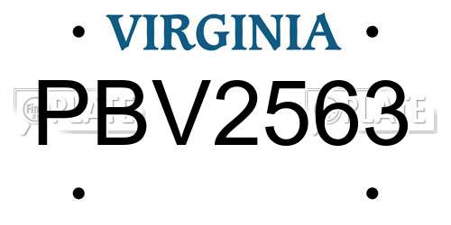 PBV2563 Virginia License Plate