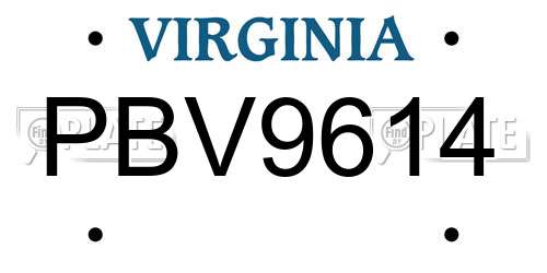 PBV9614 Virginia License Plate