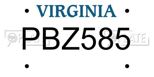 PBZ585 Virginia License Plate