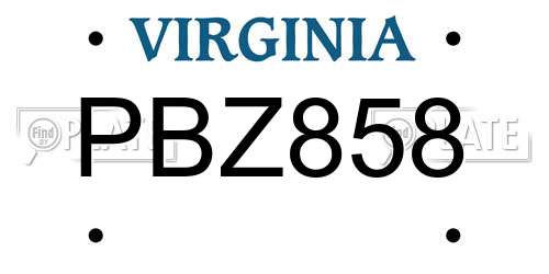 PBZ858 Virginia License Plate